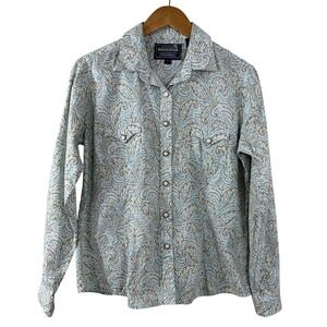 Rough Stock Panhandle Slim Women's Blue Paisley 100% Cotton Western Snap Shirt M